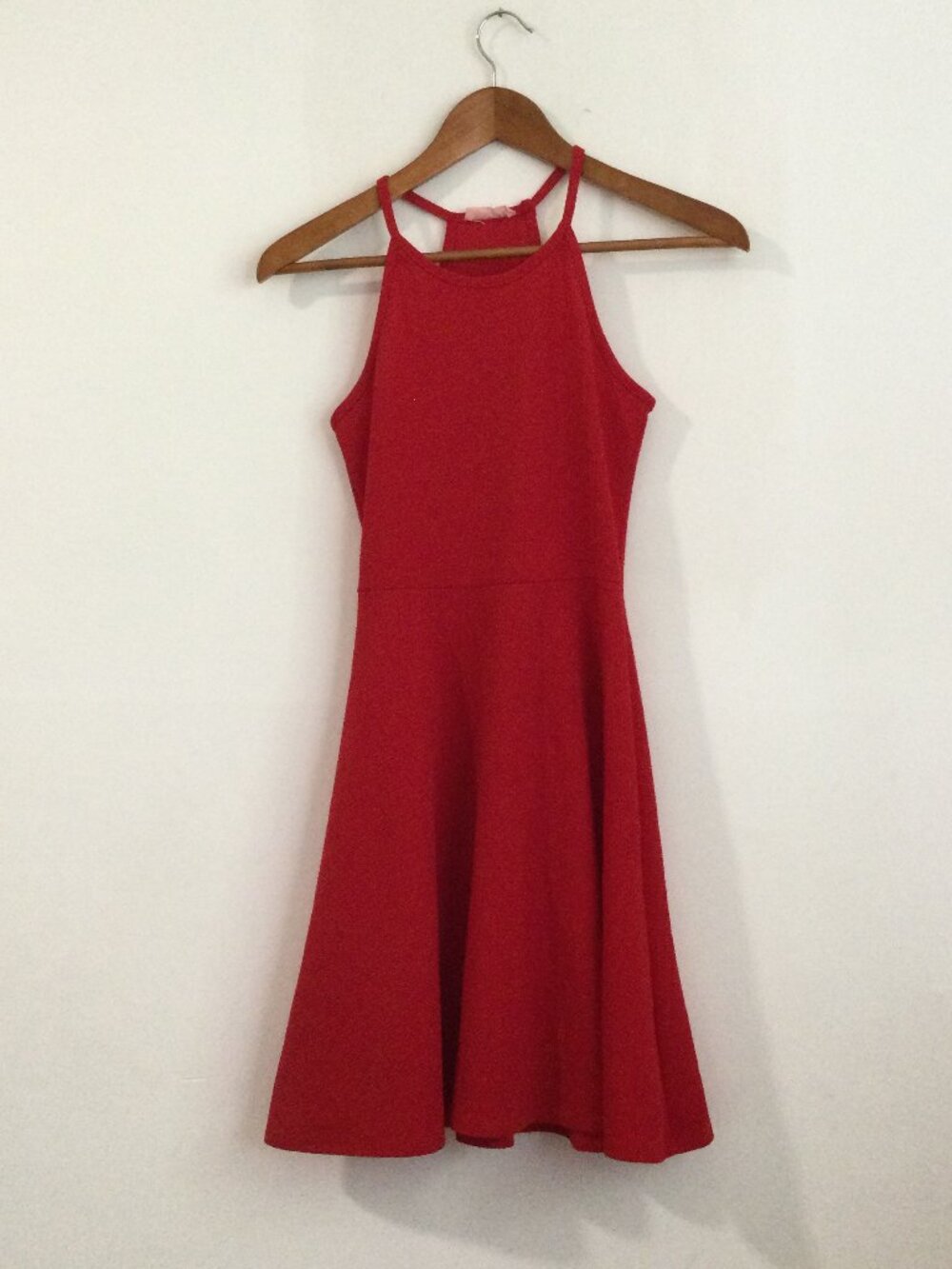 Red Olivia Rae Short Summer Halter dress high racerback flowy fit-and-flare XS